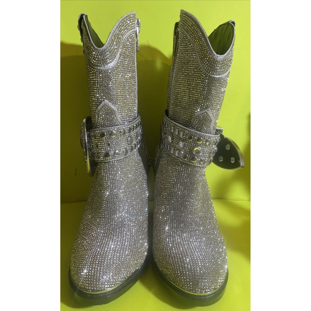 Club EXX Women's Icy Sheriff Shine Silver Rhinestone Cowboy Boots US Size 7M